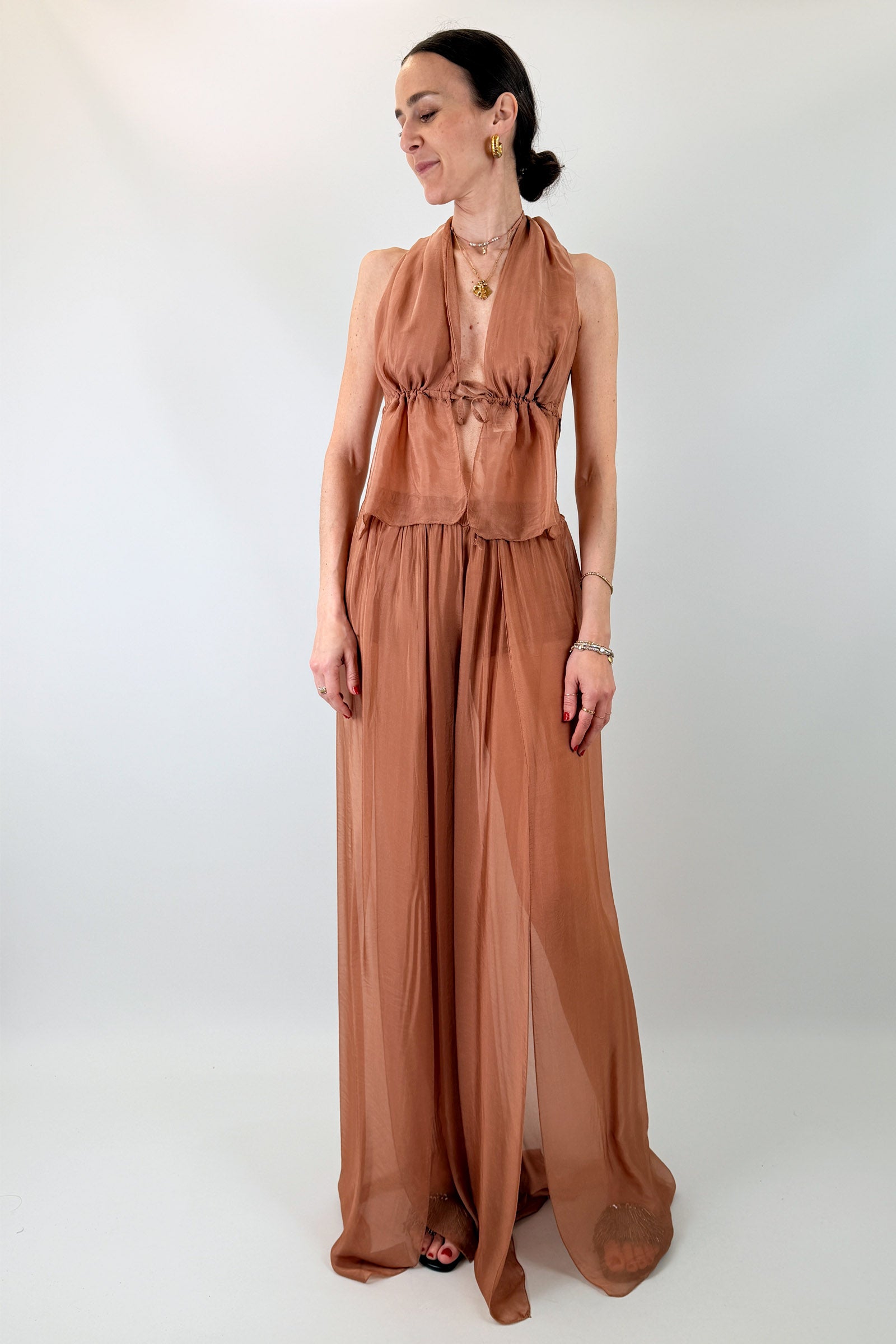 Pantalone misto seta e spacchi