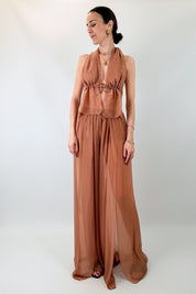 Pantalone misto seta e spacchi