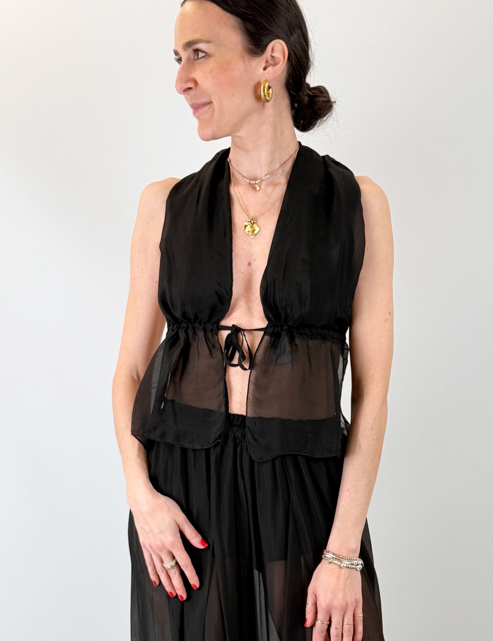 Top schiena nuda misto seta