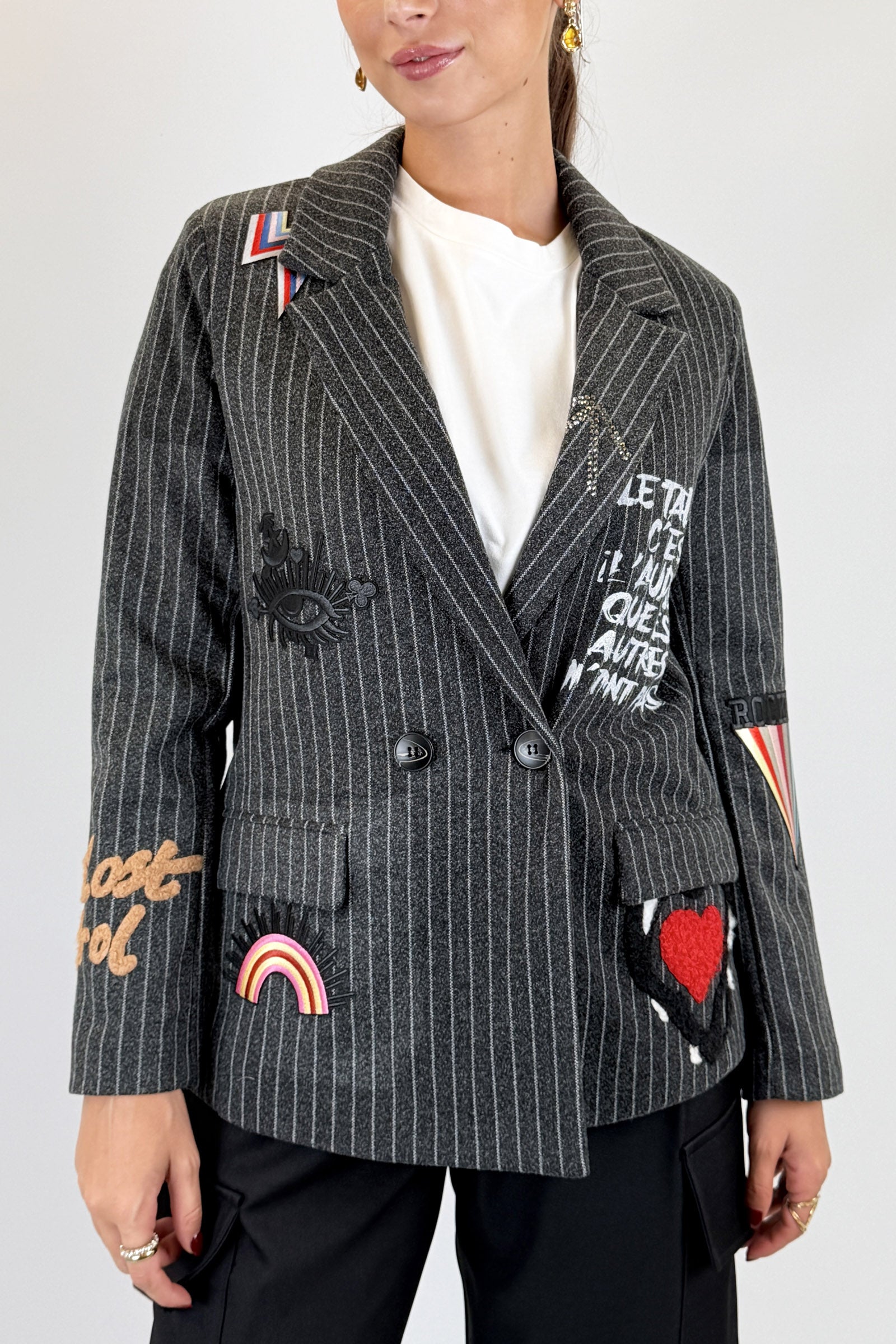 Giacca gessata con patches