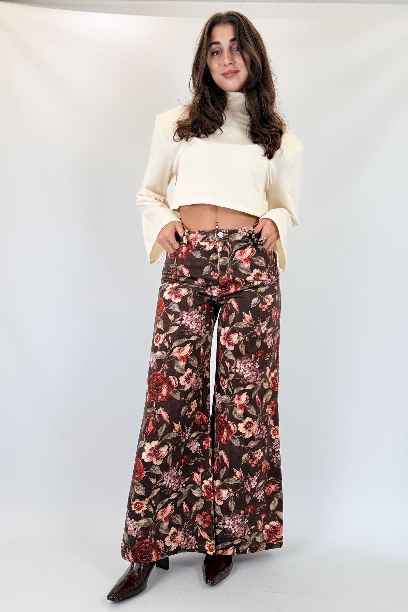 Pantalone fiori wide leg