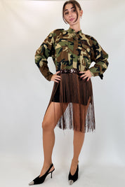 Camicia mimetica crop e frange