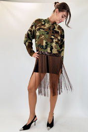 Camicia mimetica crop e frange