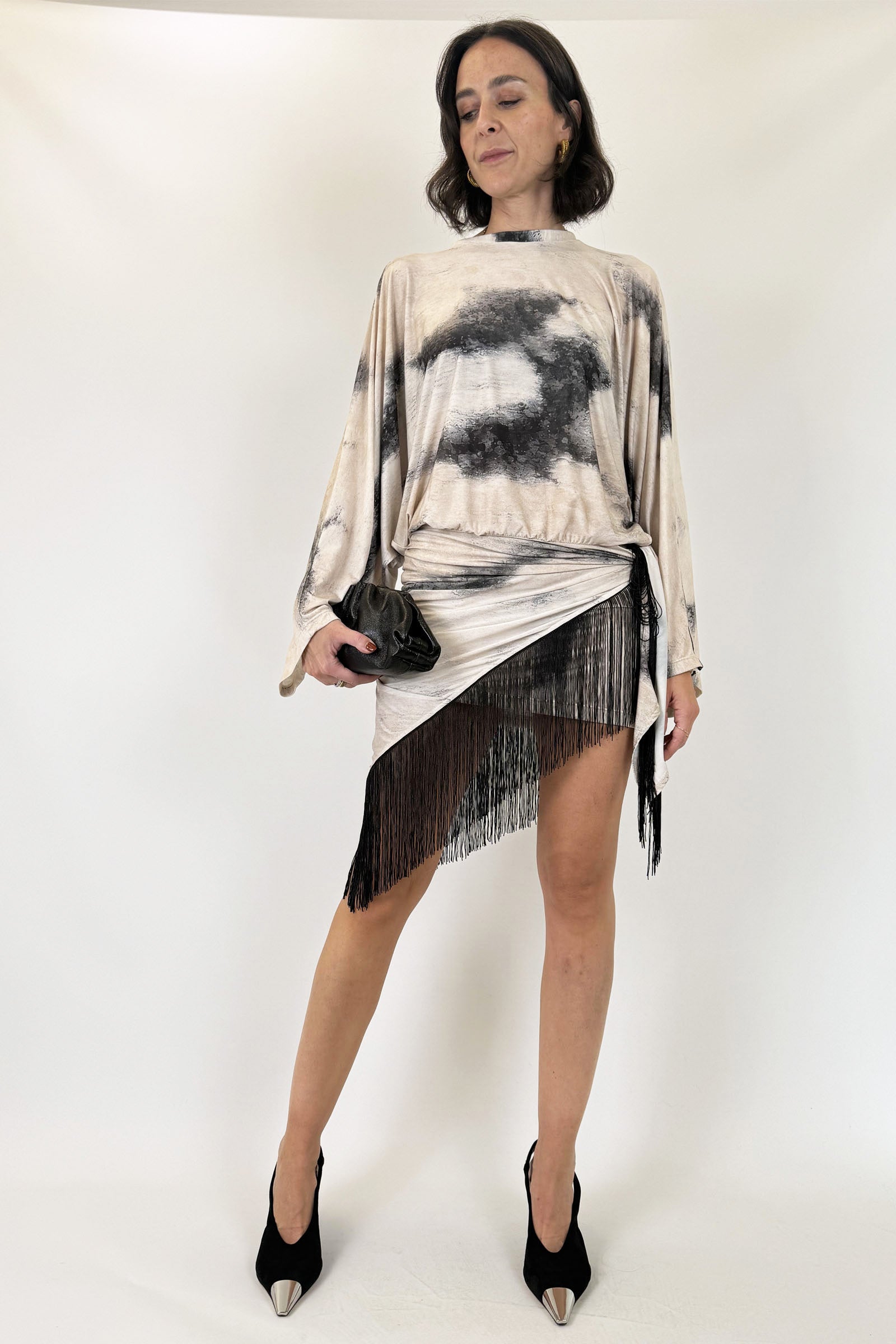 Abito corto frange tie-dye