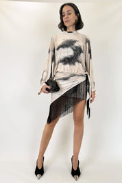 Abito corto frange tie-dye