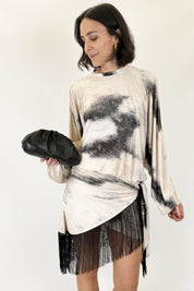 Abito corto frange tie-dye