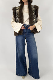 Gilet jacquard con pelliccia