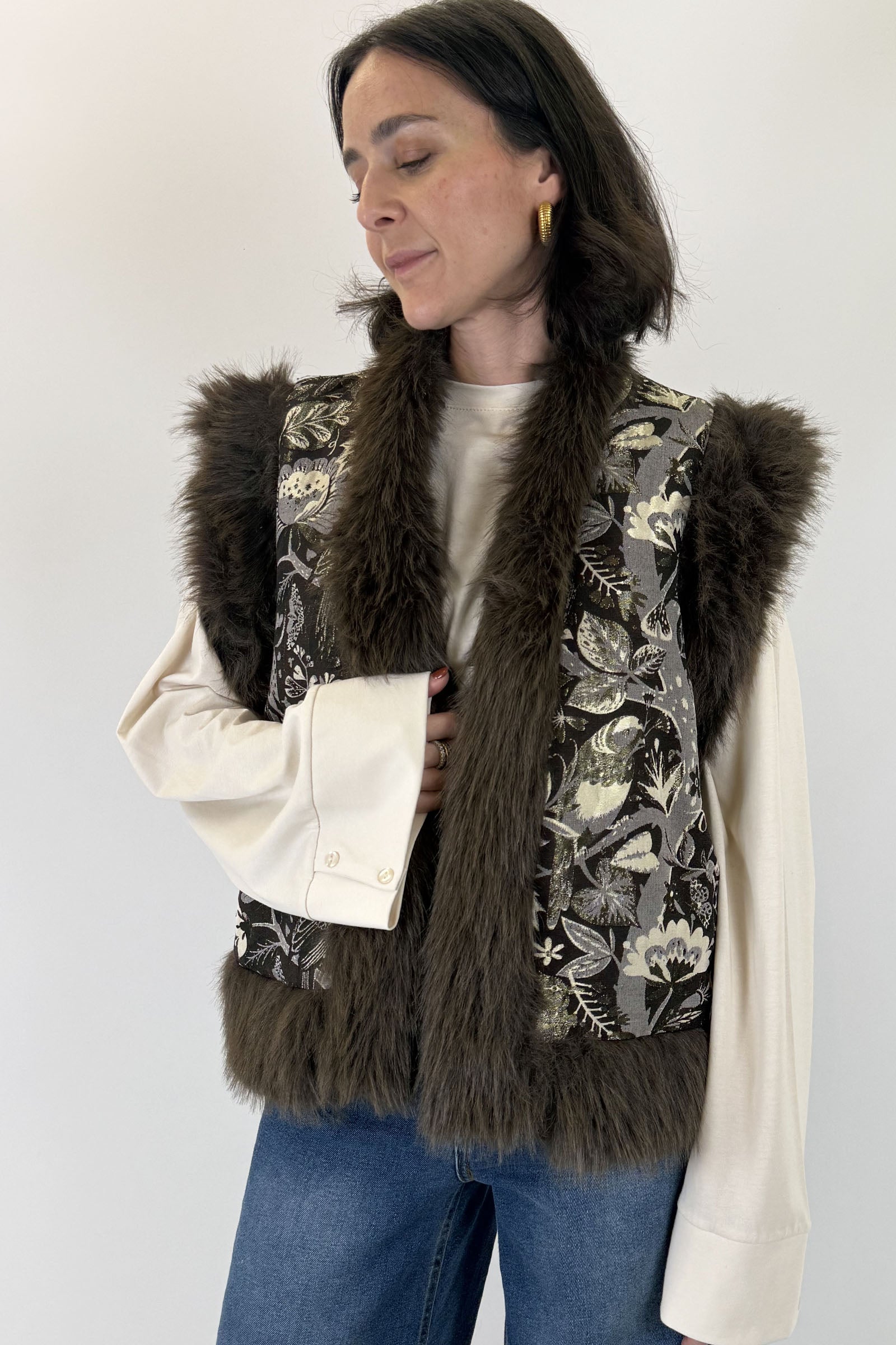 Gilet jacquard con pelliccia
