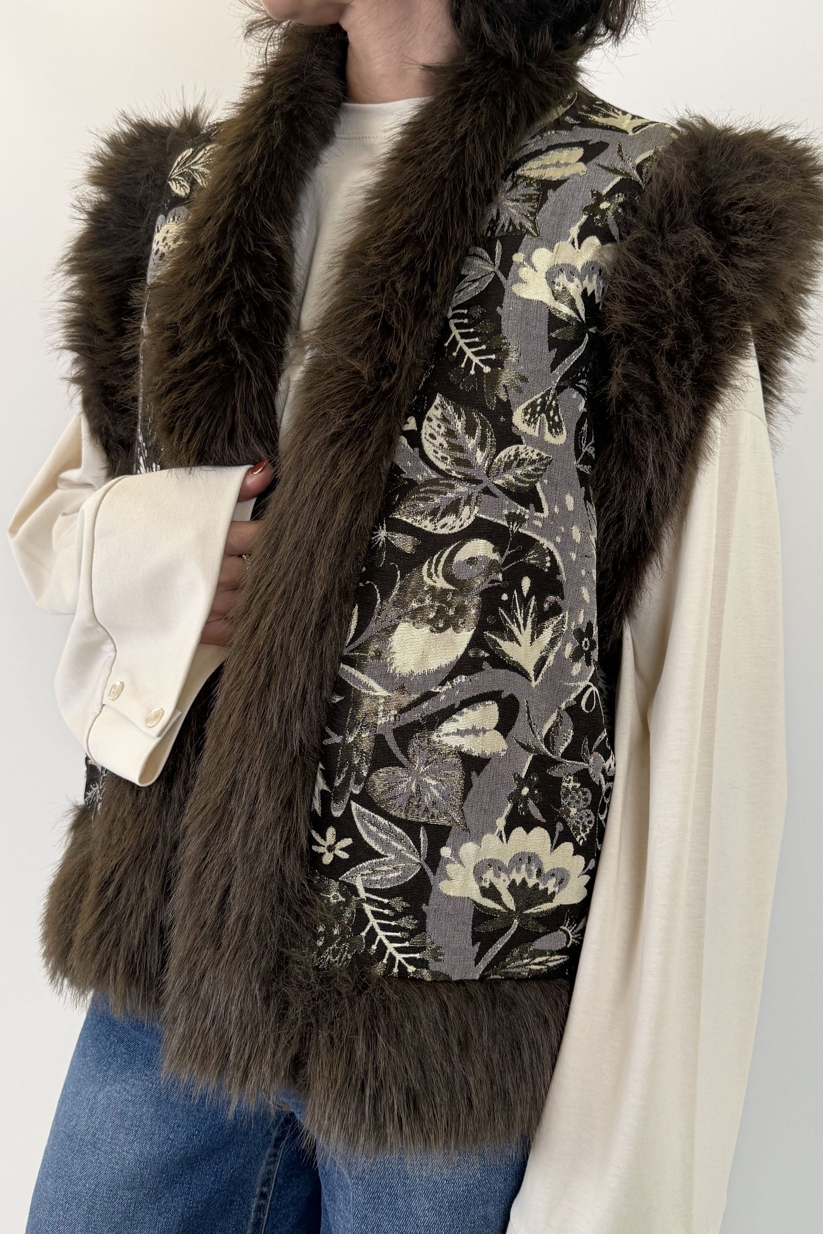 Gilet jacquard con pelliccia