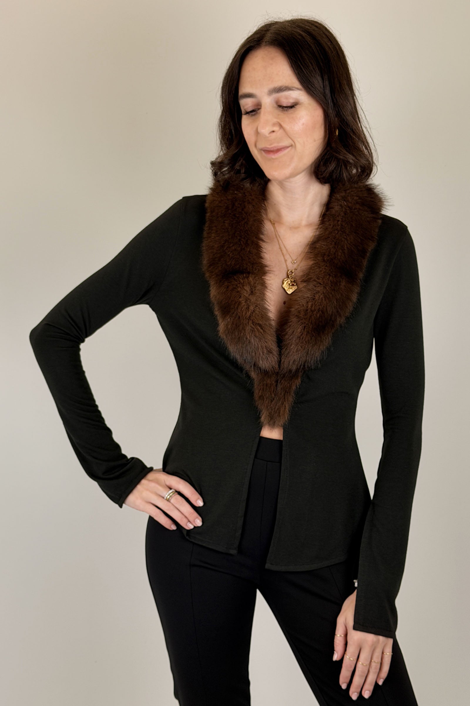 Cardigan con ecopelliccia