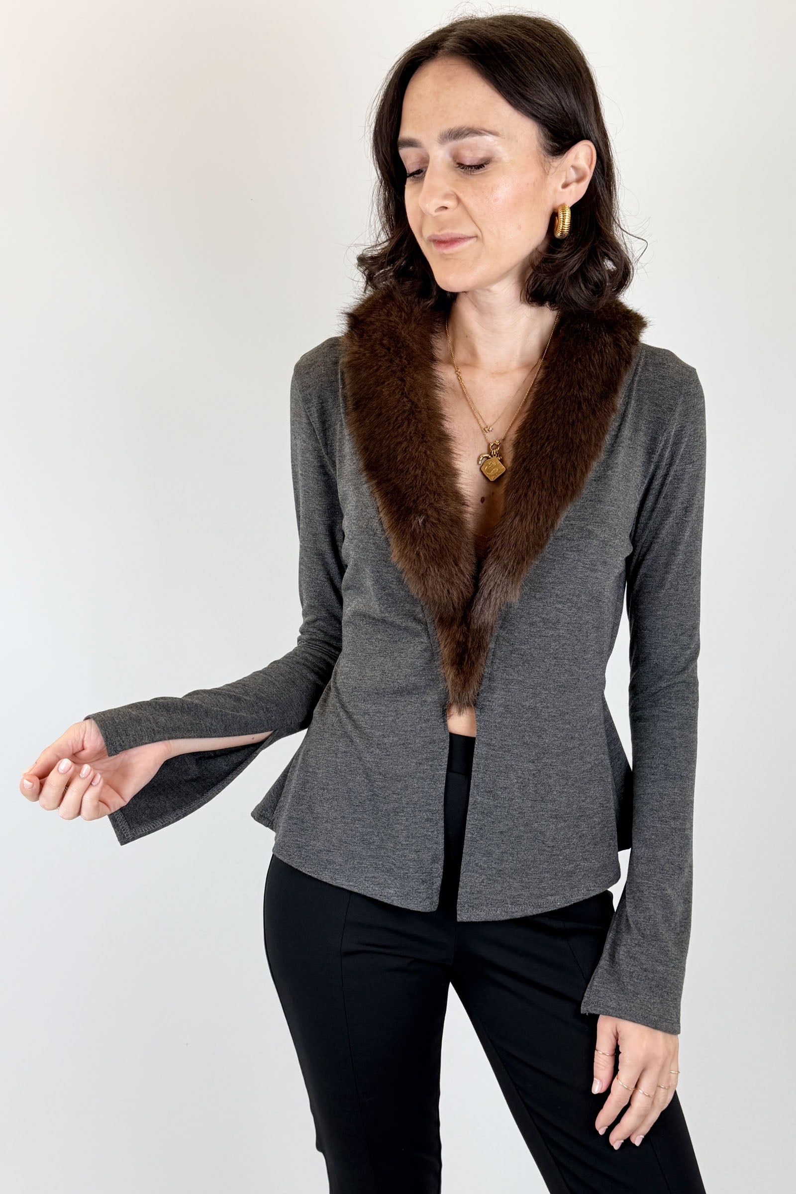 Cardigan con ecopelliccia