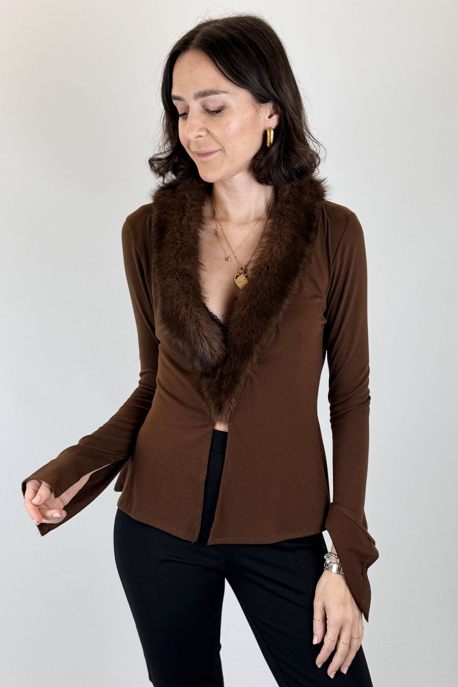 Cardigan con ecopelliccia
