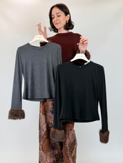 T-shirt polsino ecopelliccia