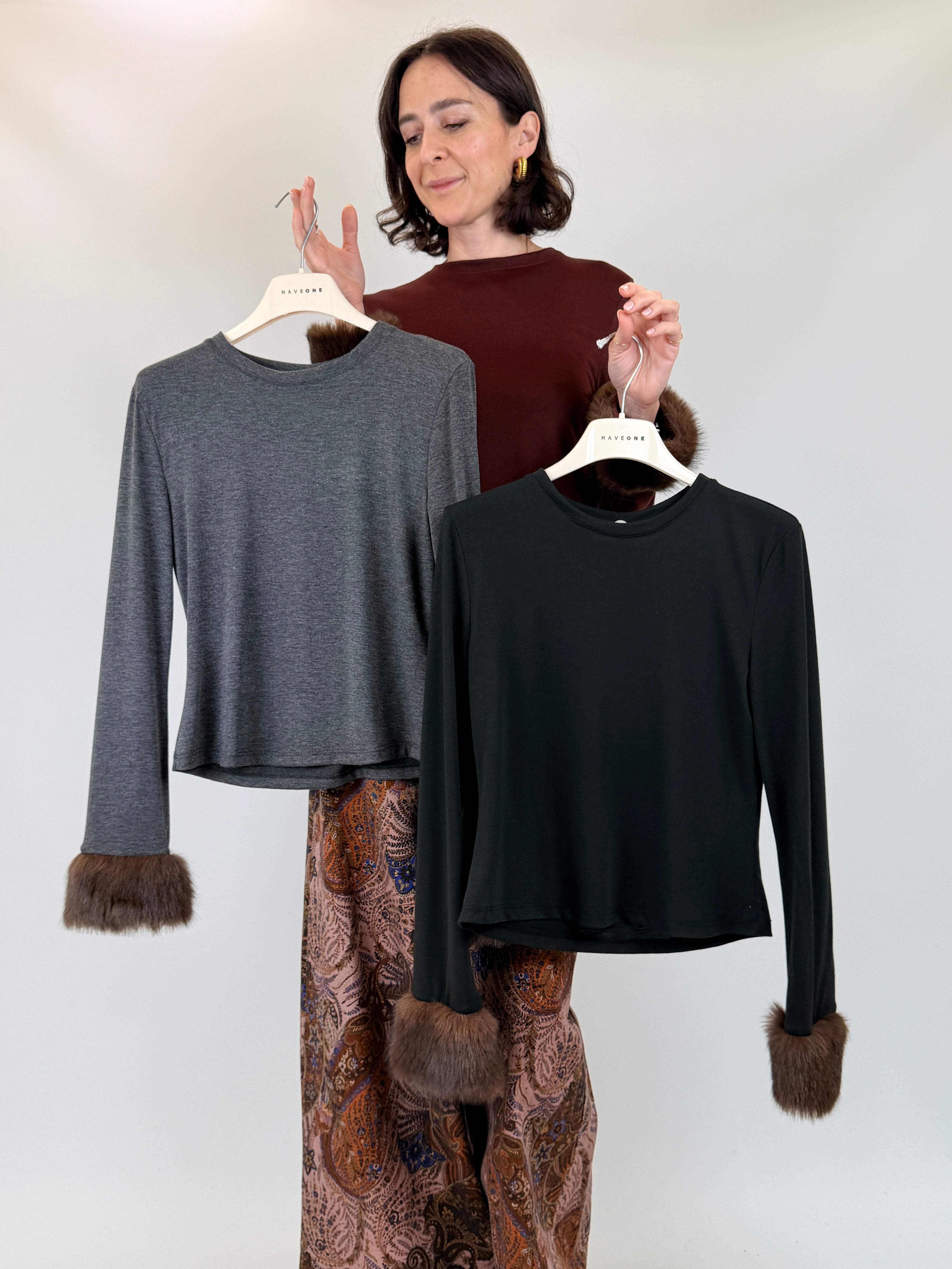 T-shirt polsino ecopelliccia