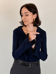 Maglia scollo a V con rouches
