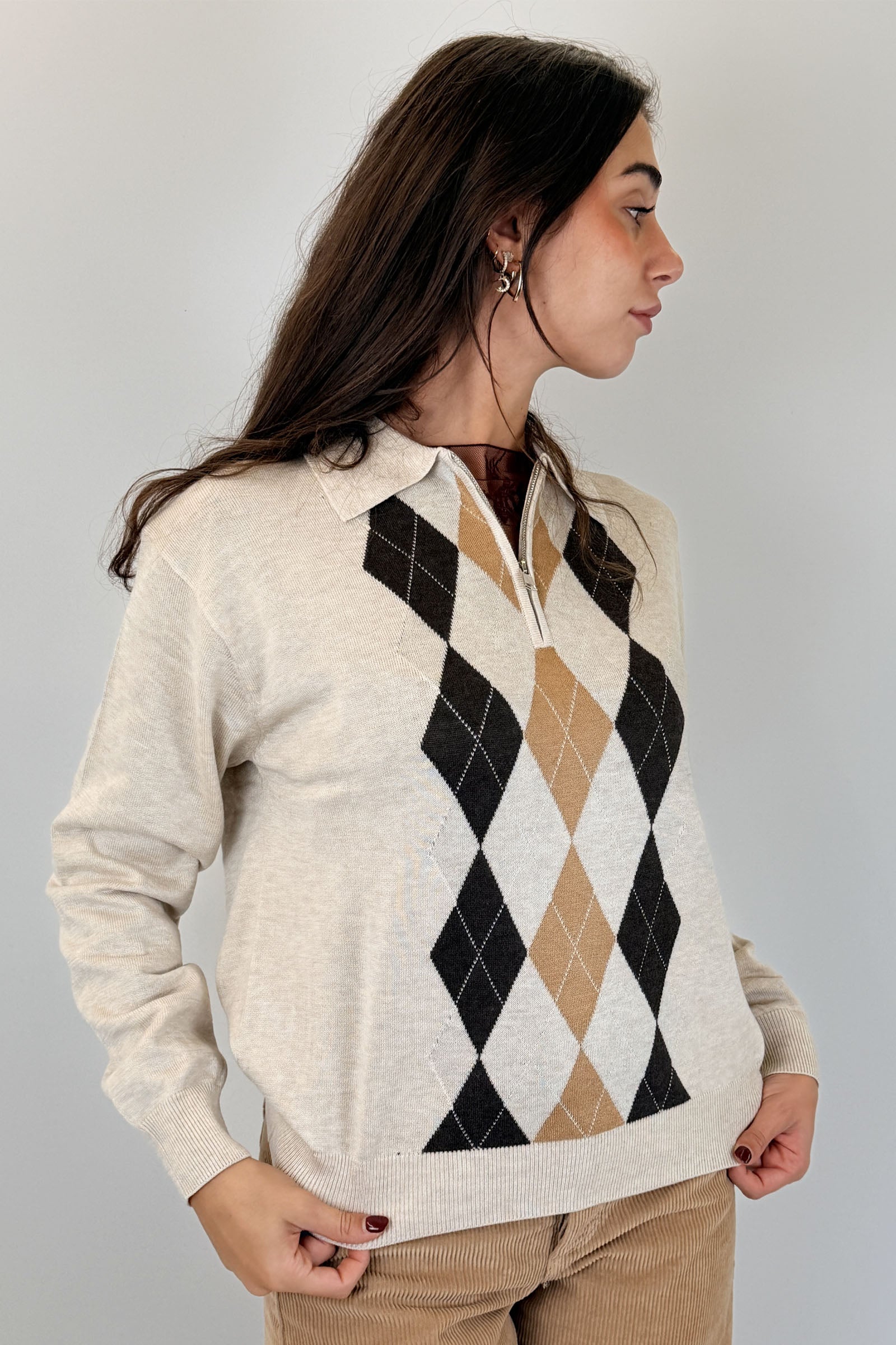 Polo a rombi con zip