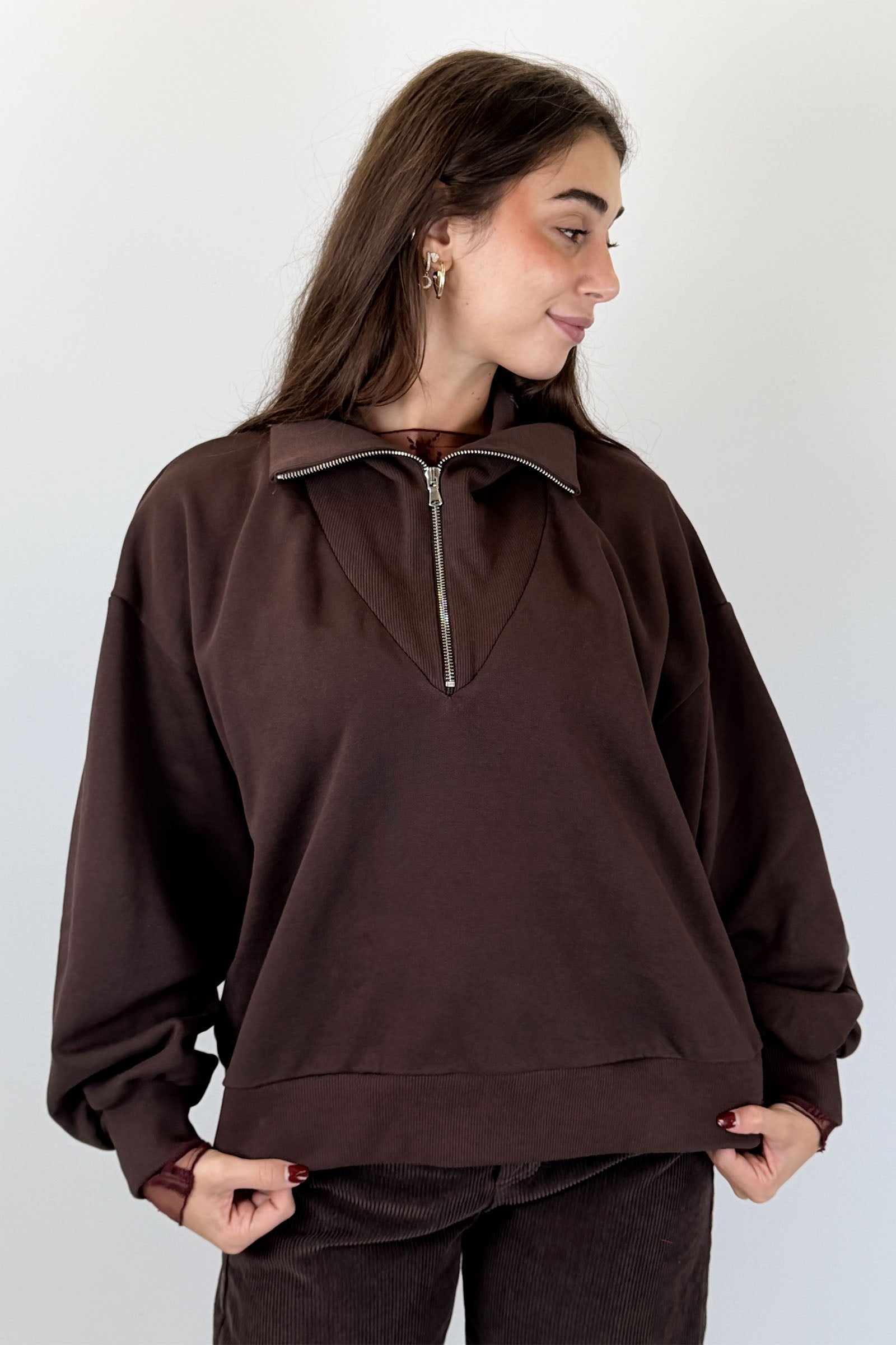 Felpa zip collo vulcano