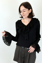 Maglia costine con pizzo