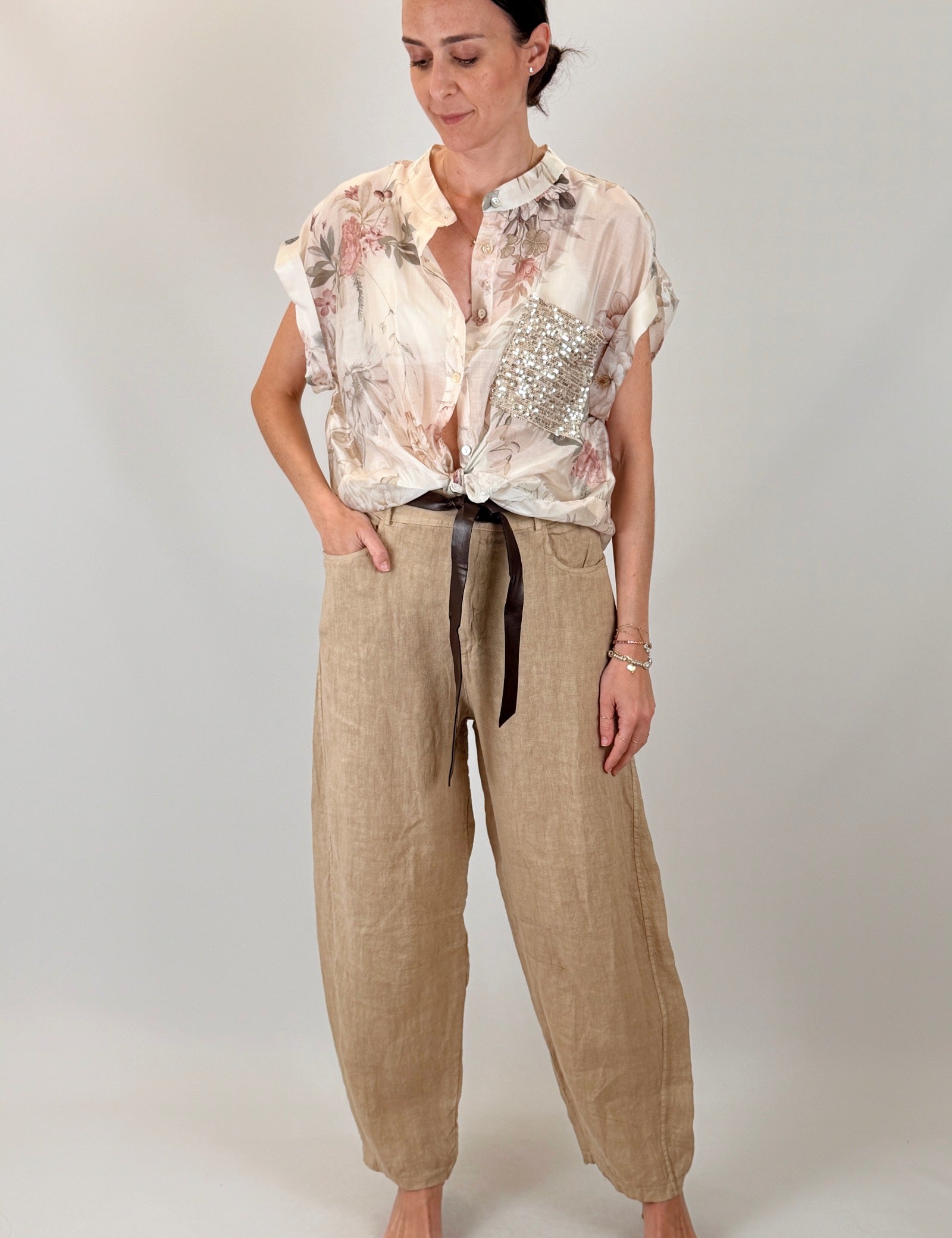 Pantalone barrel lino