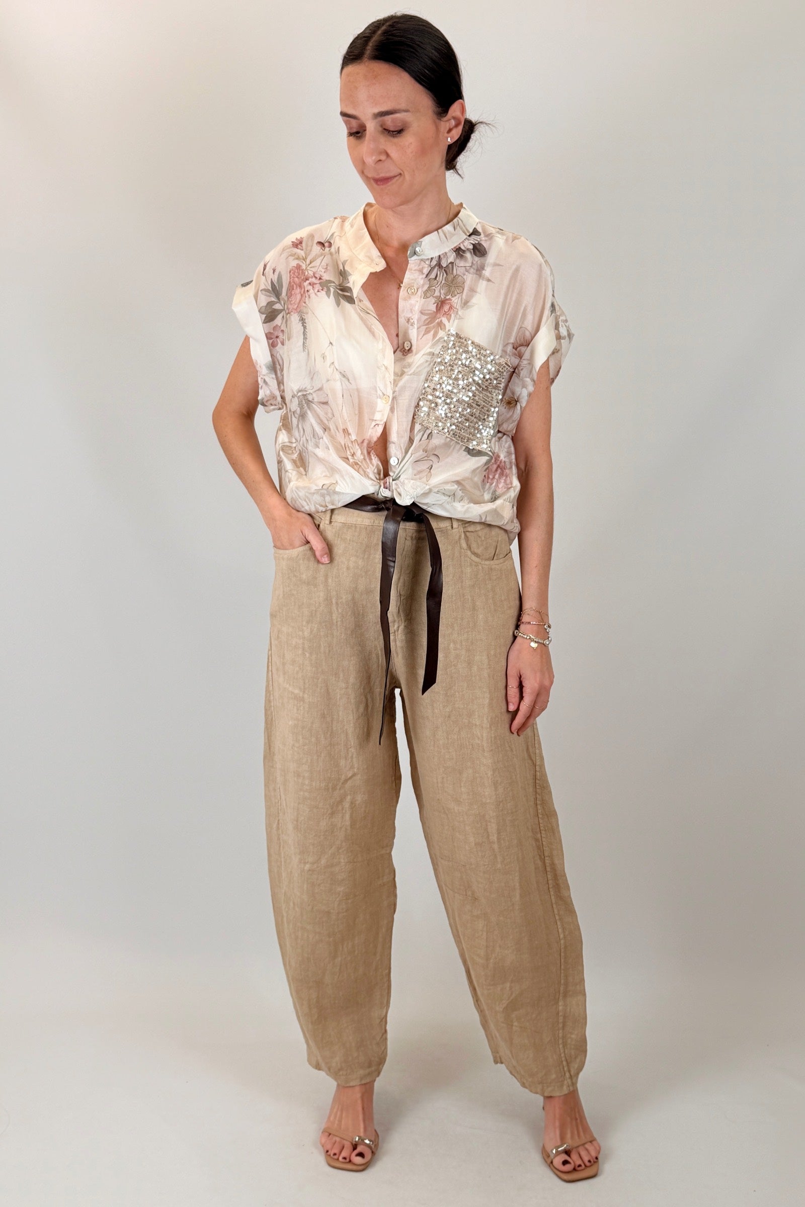 Pantalone barrel lino