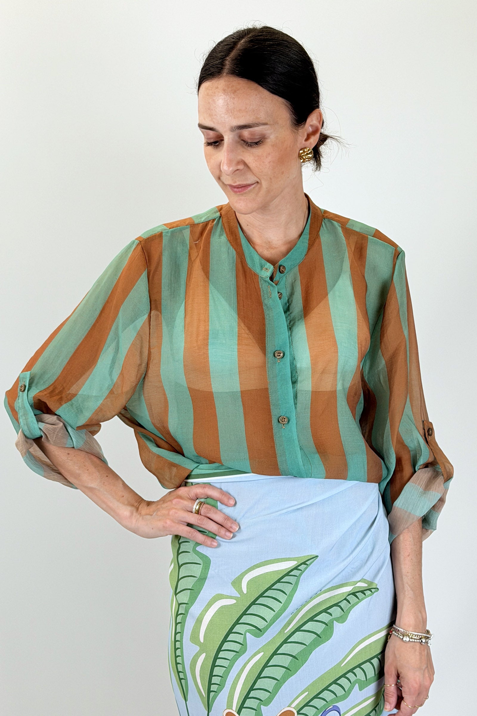 Camicia coreana maxi righe