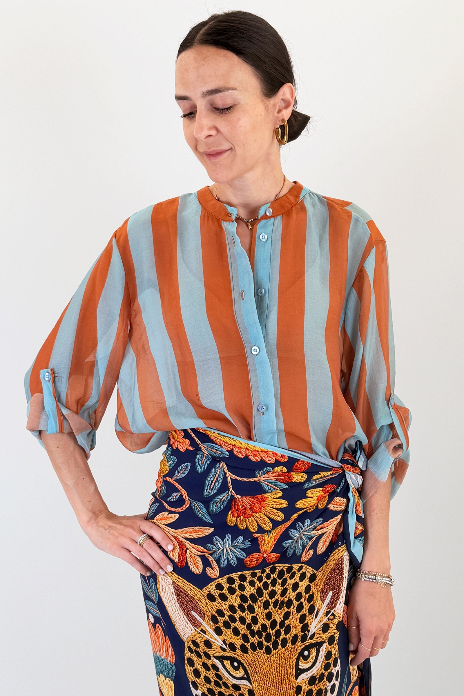Camicia coreana maxi righe