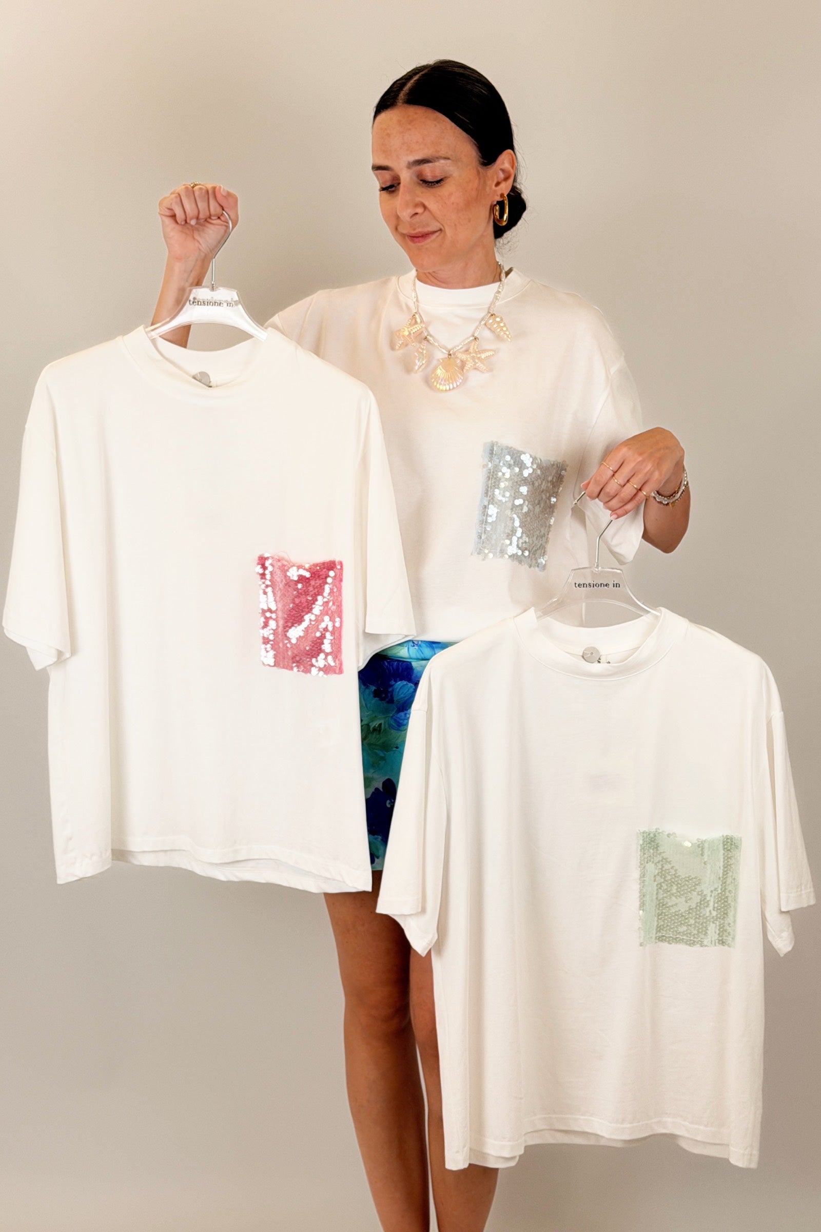 T-shirt tasca paillettes