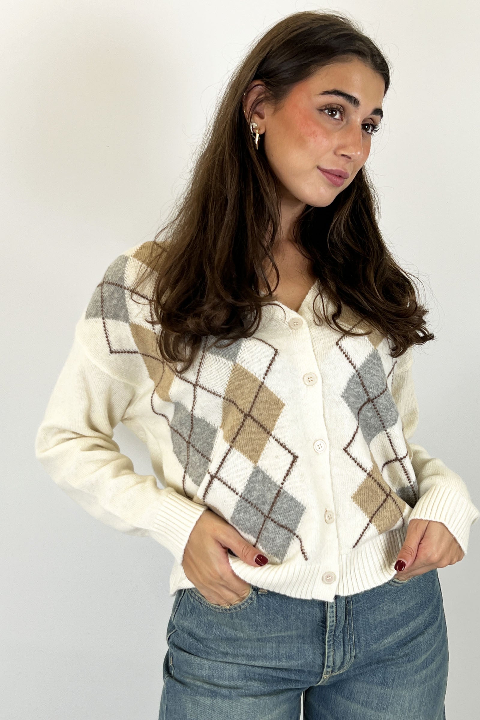 Cardigan rombi lana cachemire