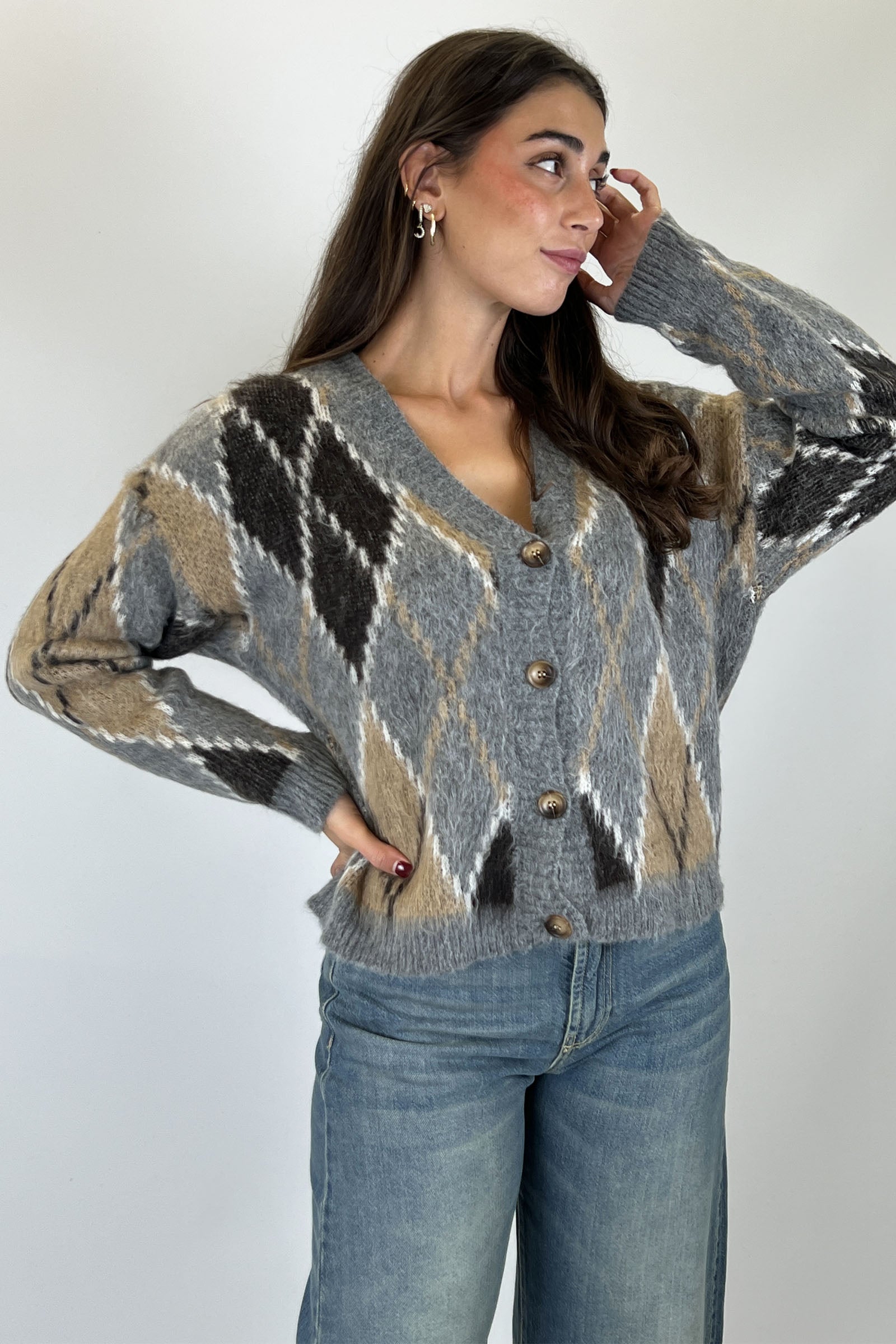 Cardigan rombi jacquard