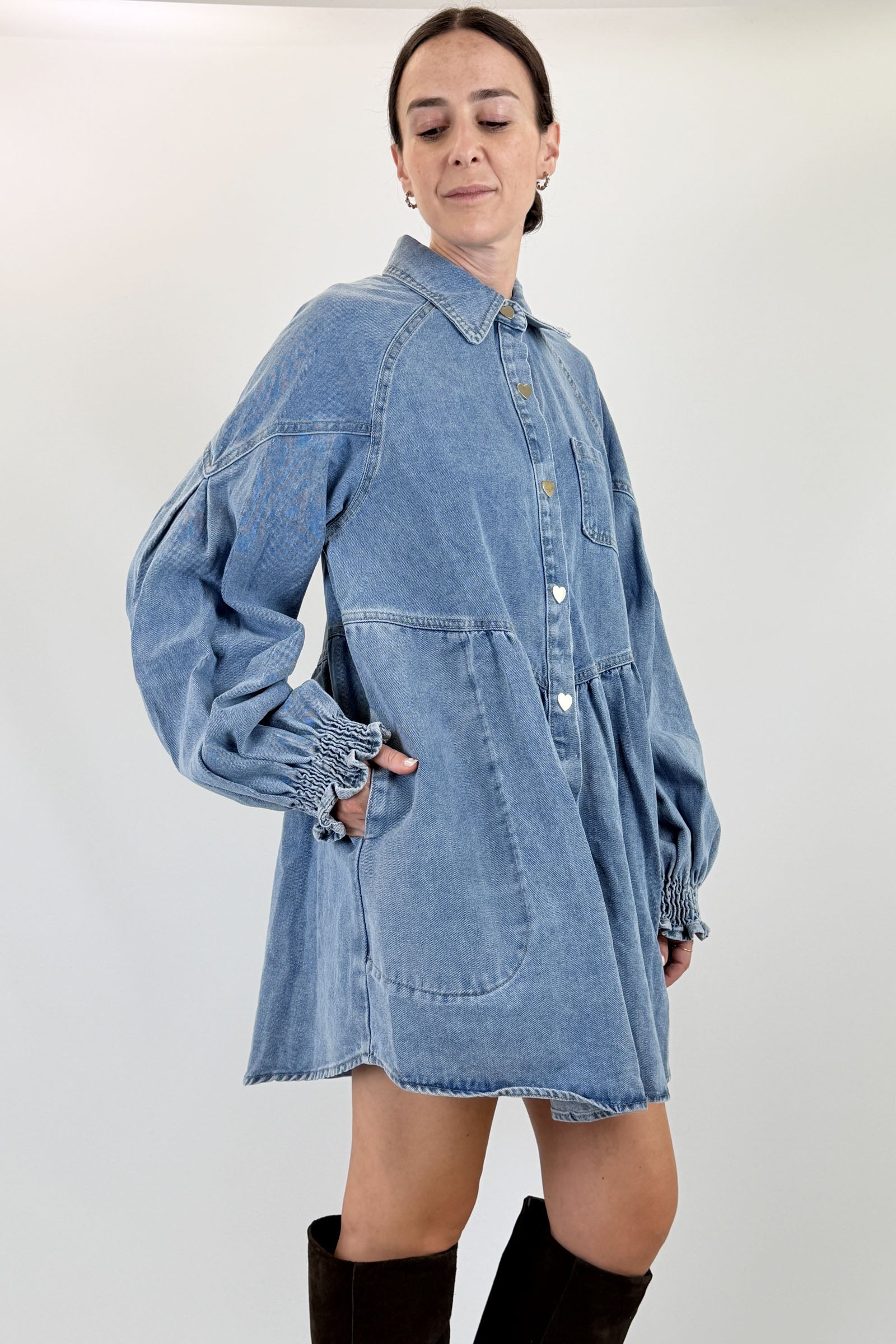 Abito denim cuoricini