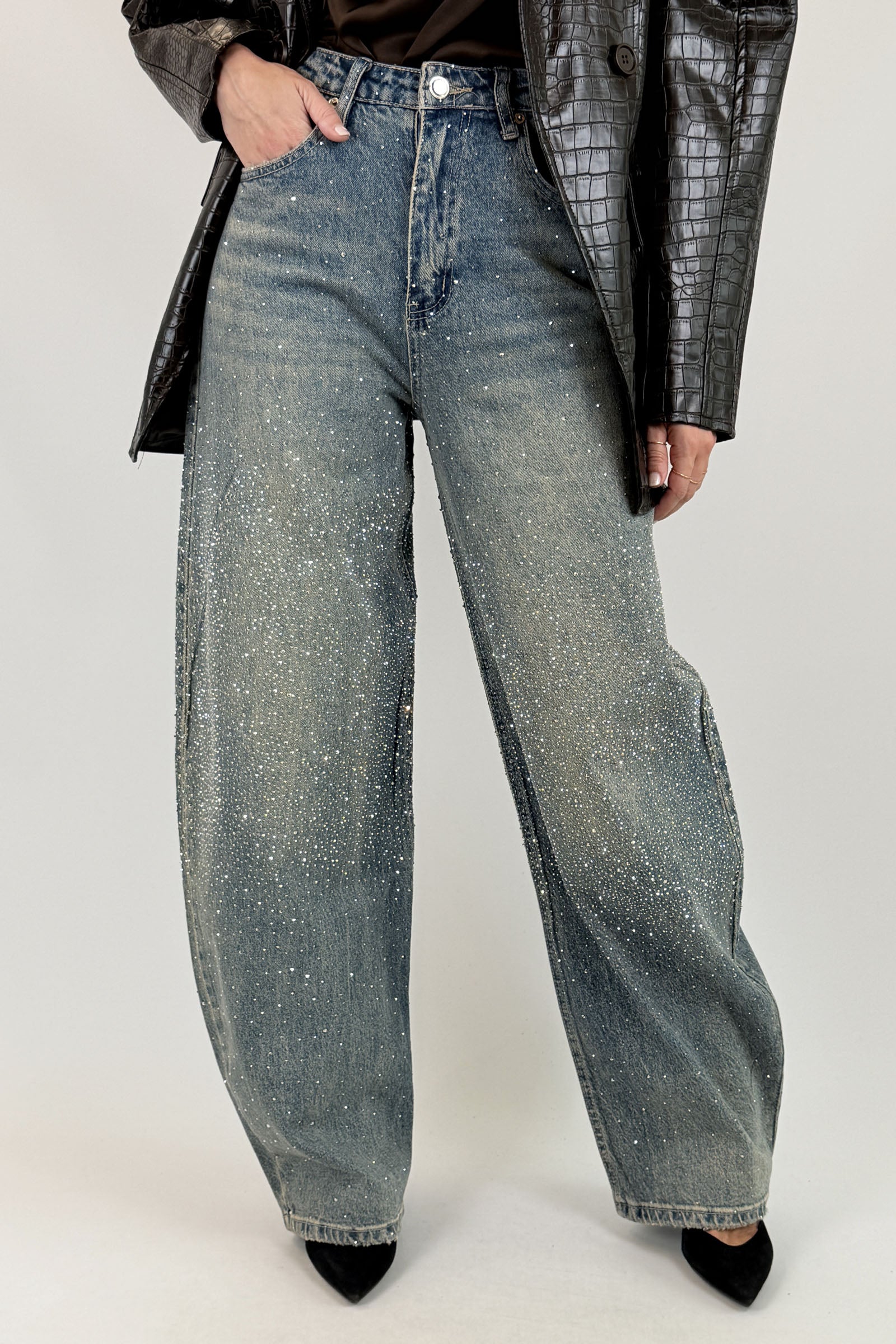 Jeans strass barrel fit