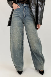 Jeans strass barrel fit