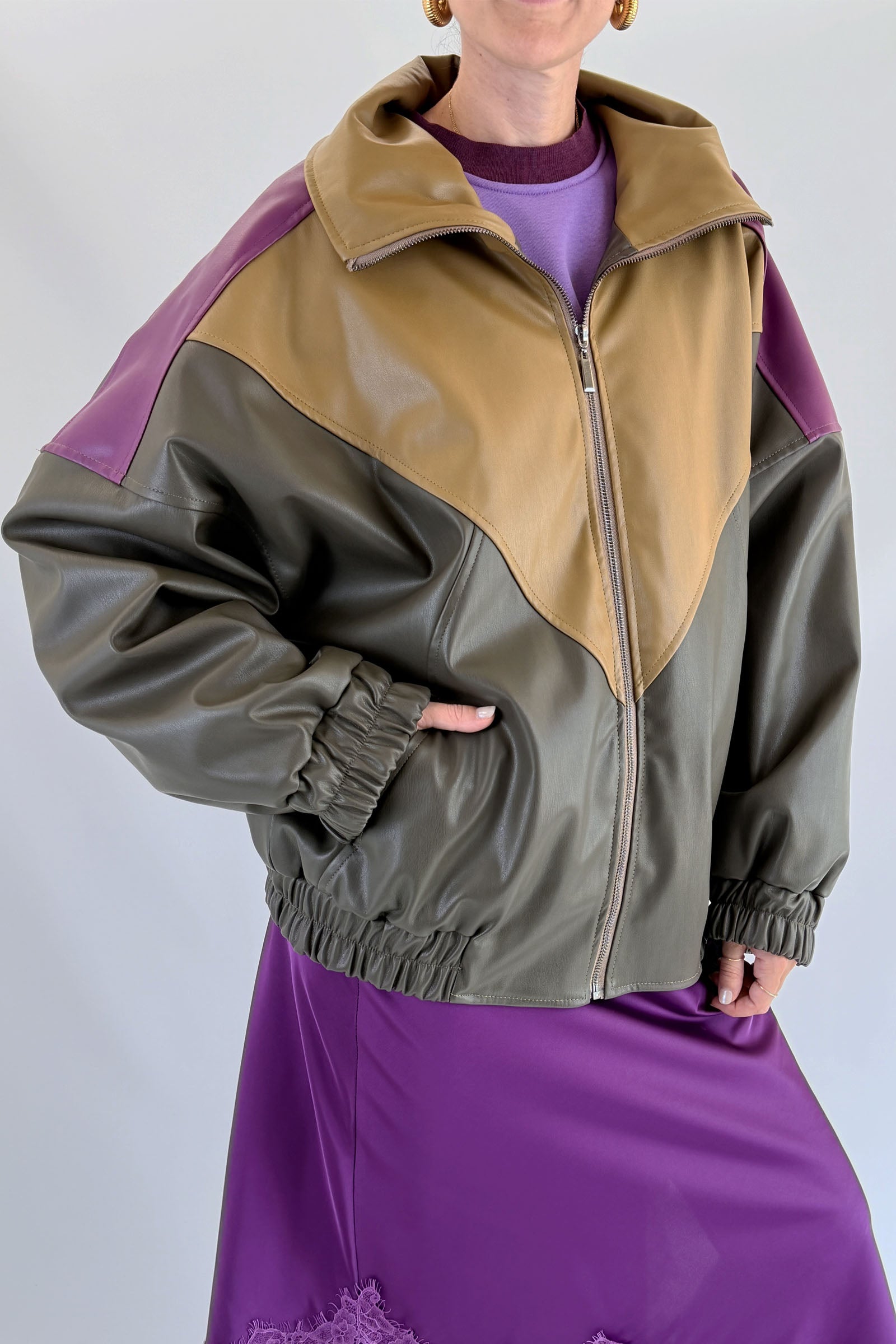 Bomber tricolore ecopelle