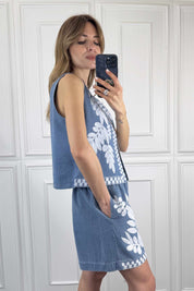 Completo denim ricamato