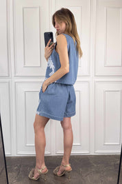 Completo denim ricamato