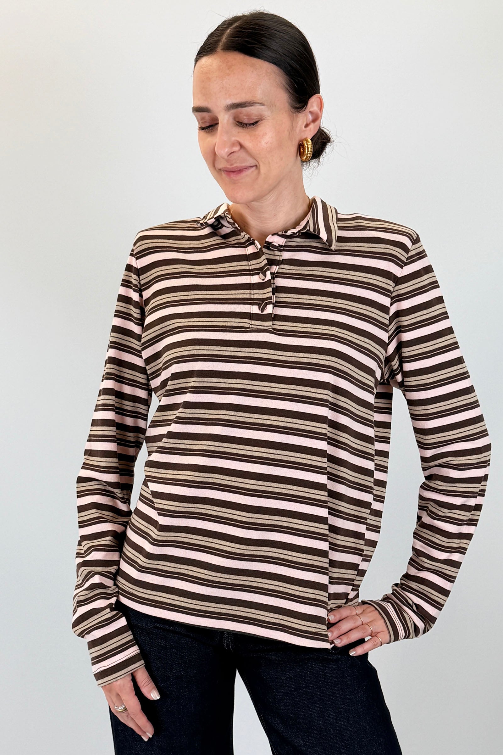 Polo rigata spallina imbottita
