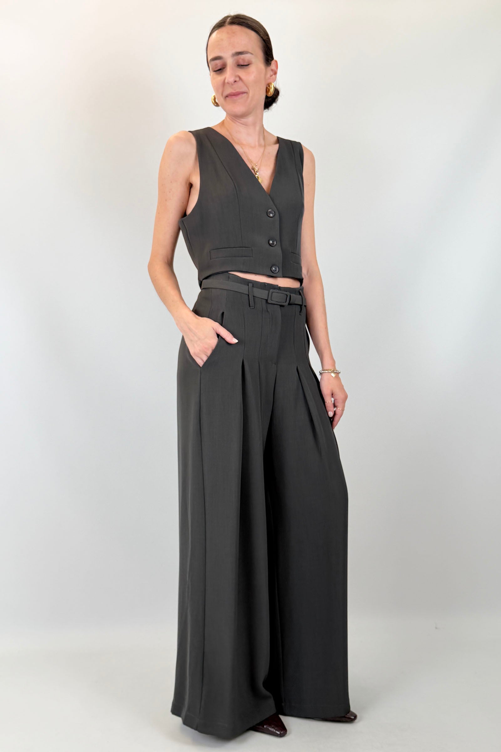Gilet crop 3 bottoni