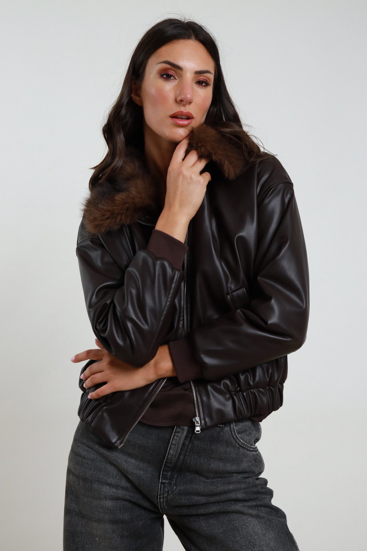 Bomber ecopelle pelliccia
