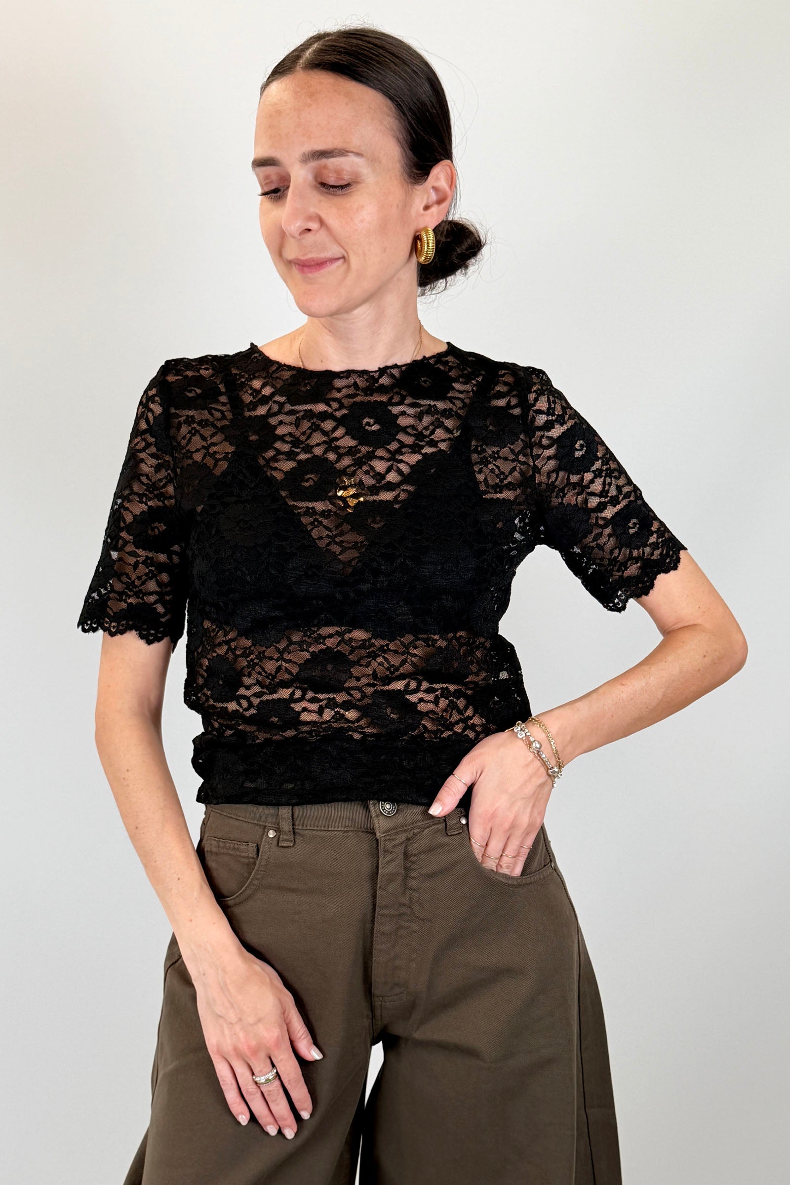 T-shirt pizzo mezza manica