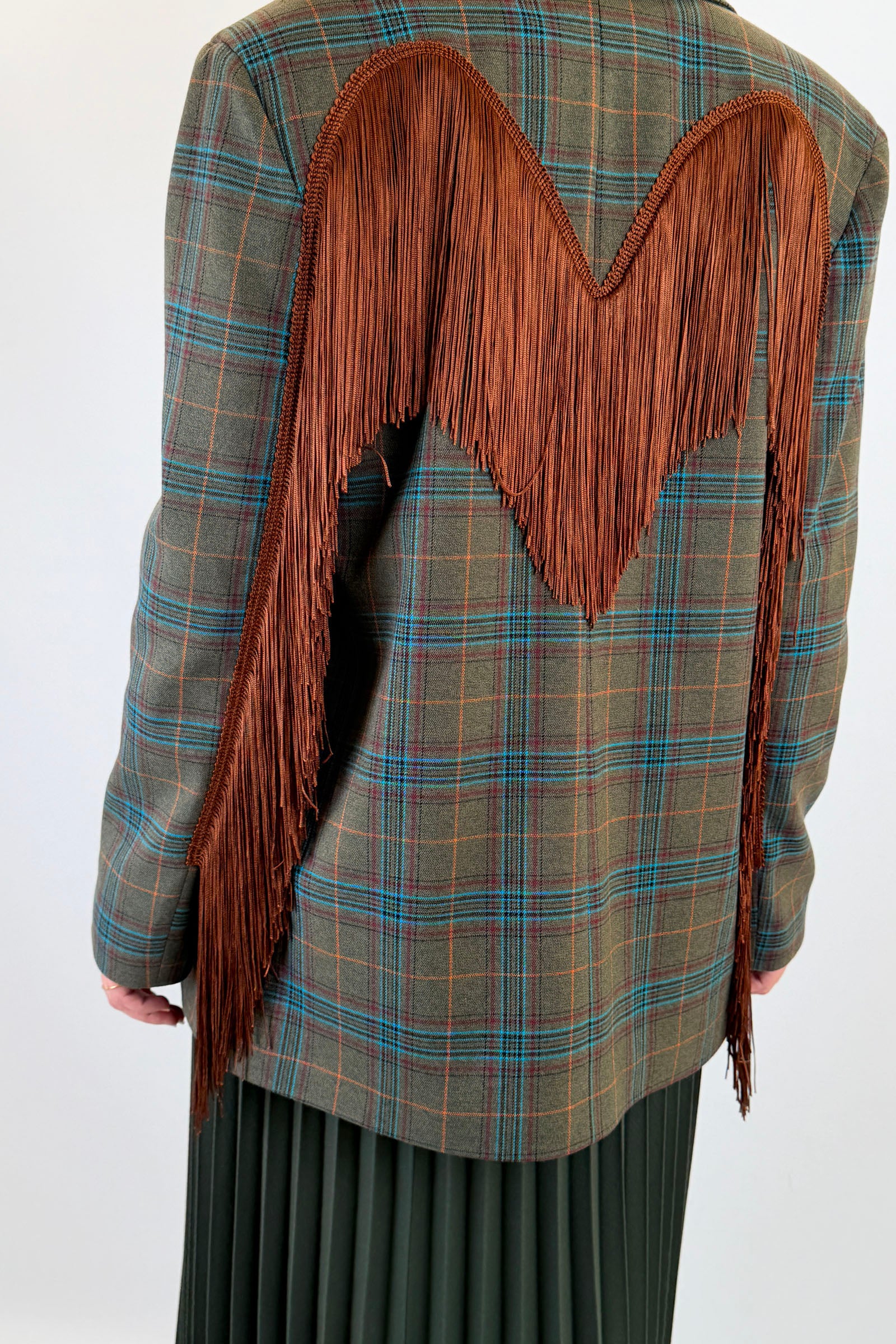Blazer scozzese con frange