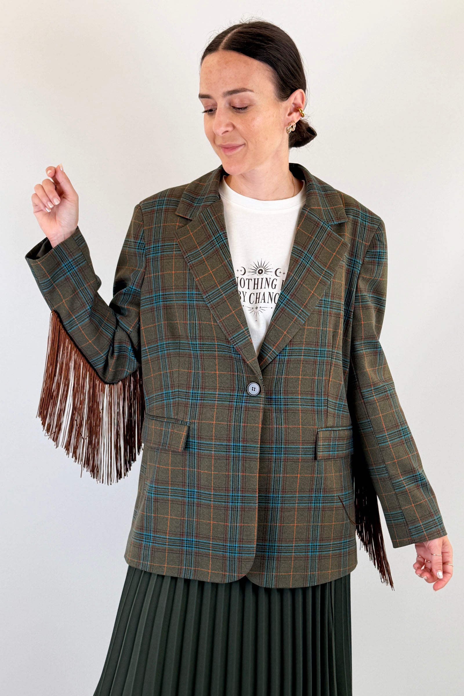 Blazer scozzese con frange