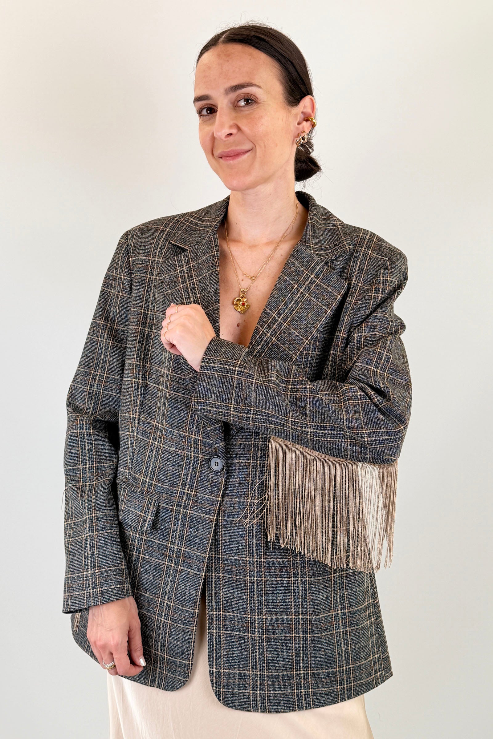 Blazer scozzese con frange