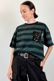 T-shirt righe tasca paillettes
