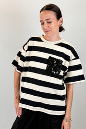 T-shirt righe tasca paillettes