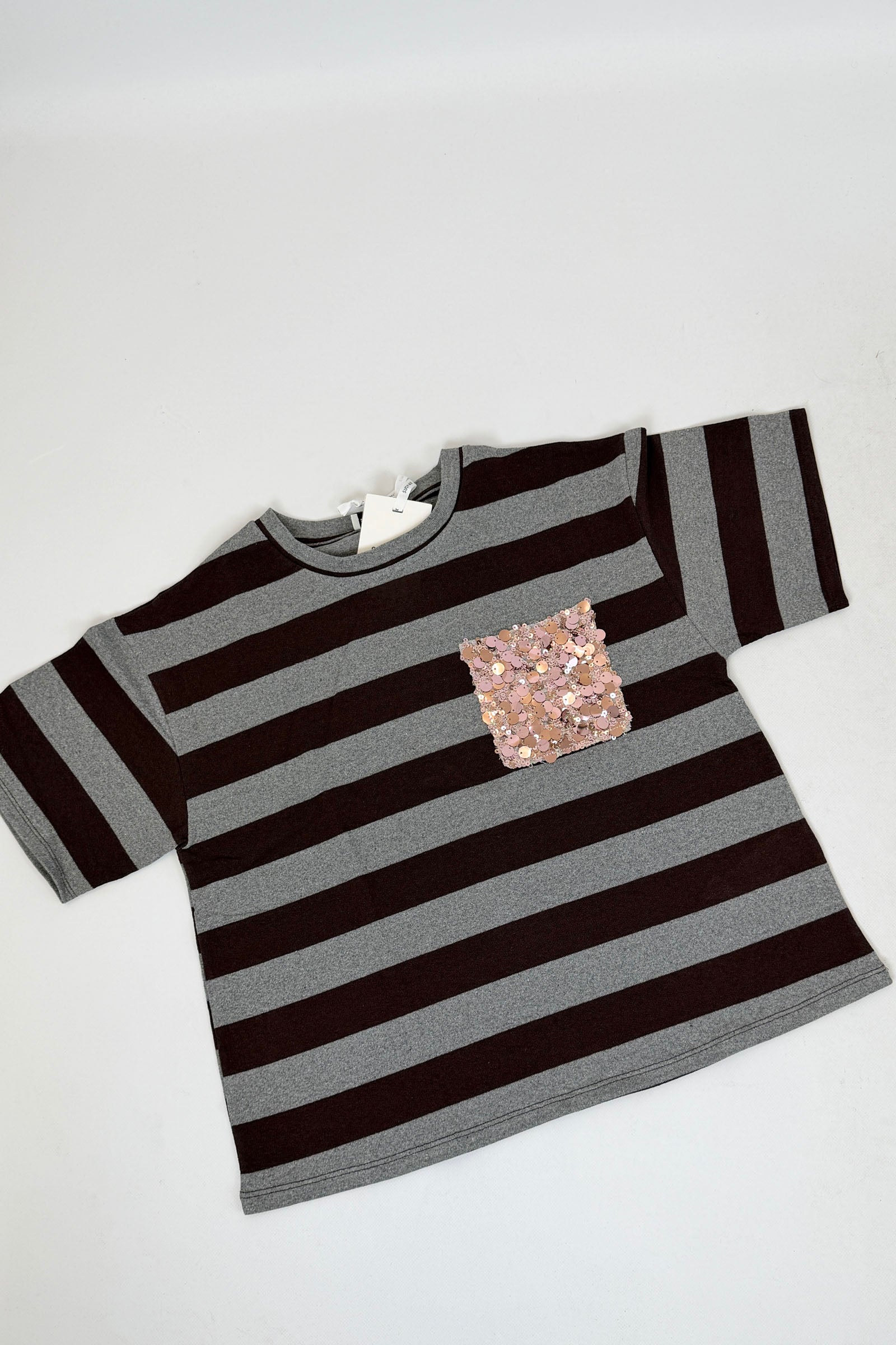 T-shirt righe tasca paillettes