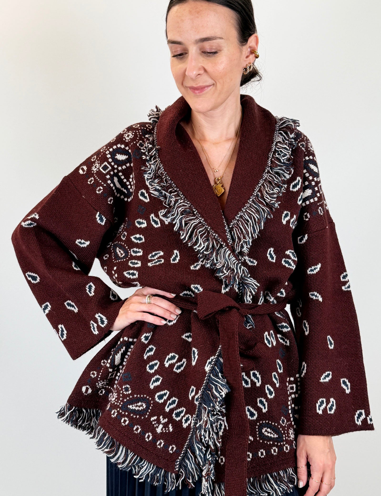 Cardigan bandana con frange