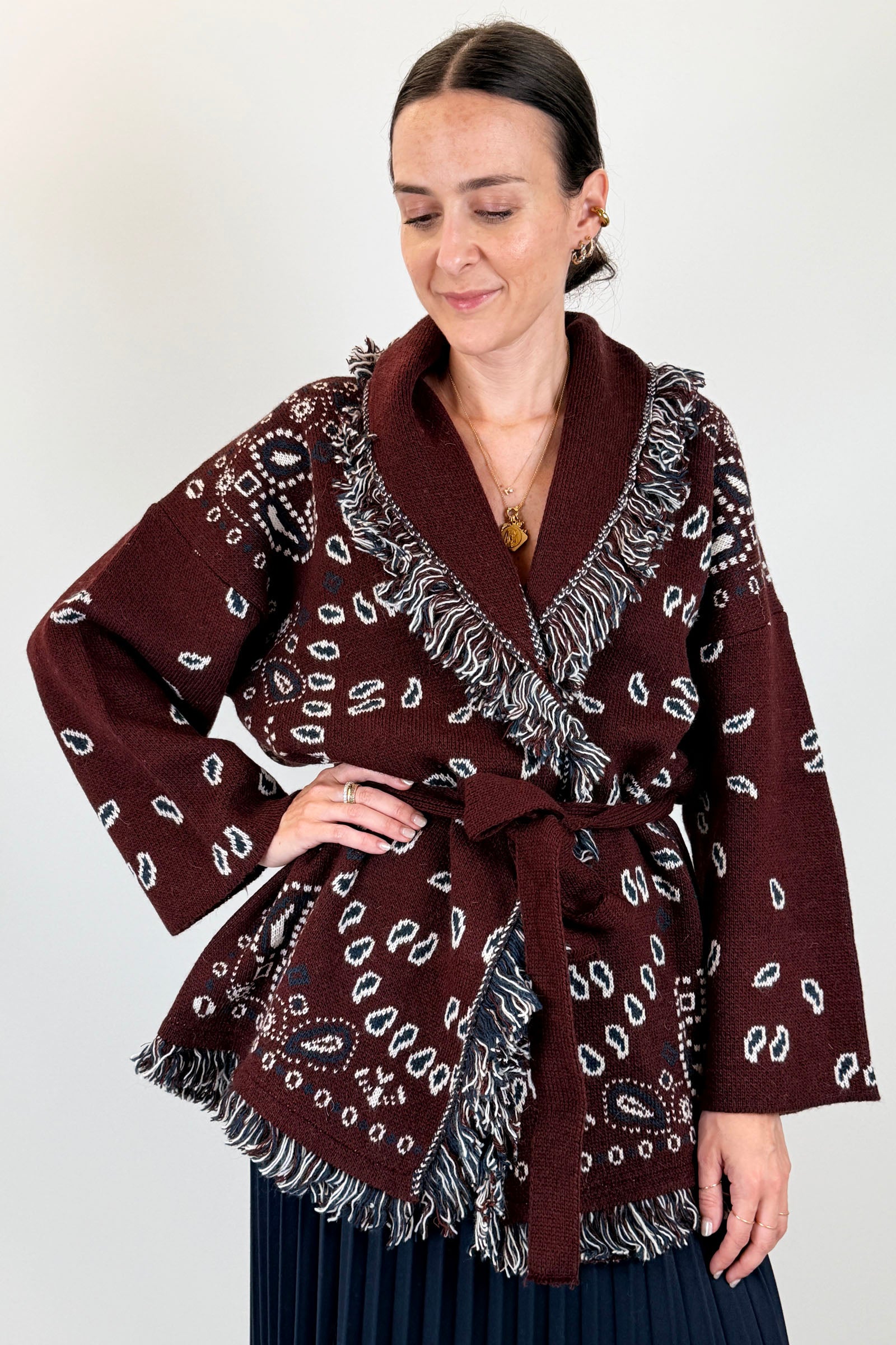 Cardigan bandana con frange