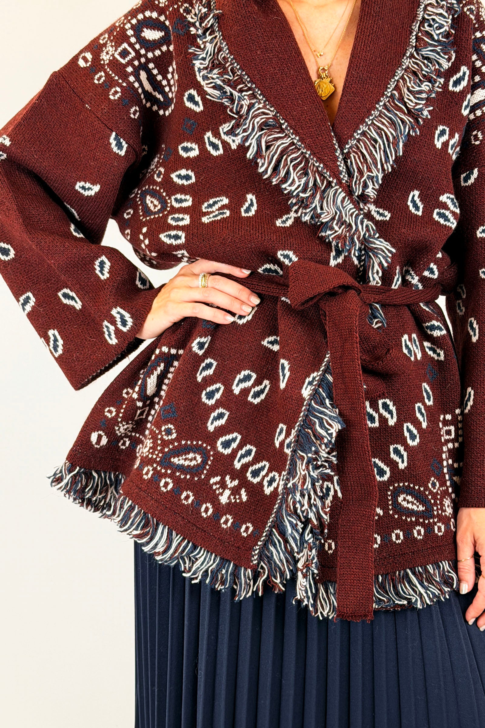 Cardigan bandana con frange