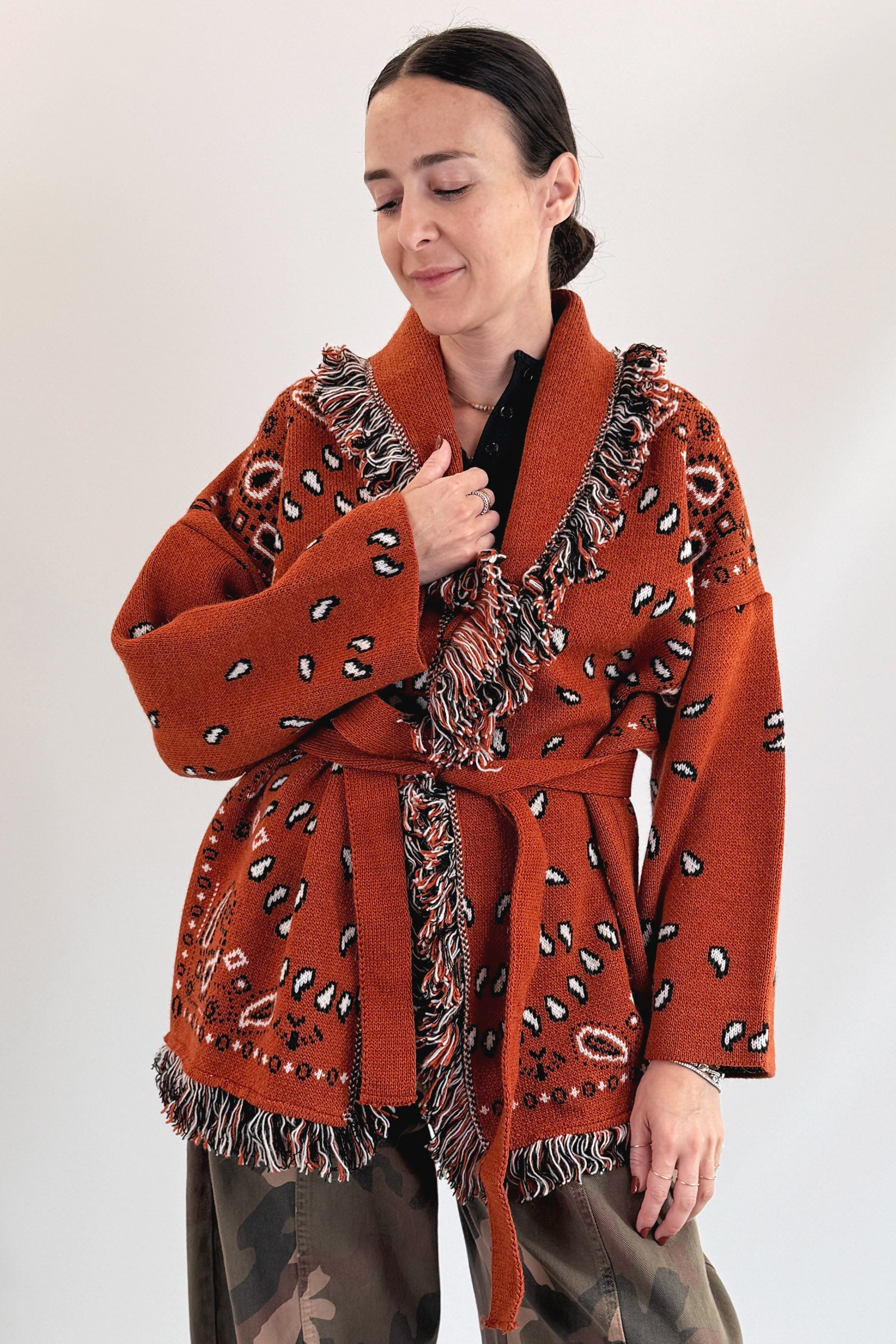 Cardigan bandana con frange