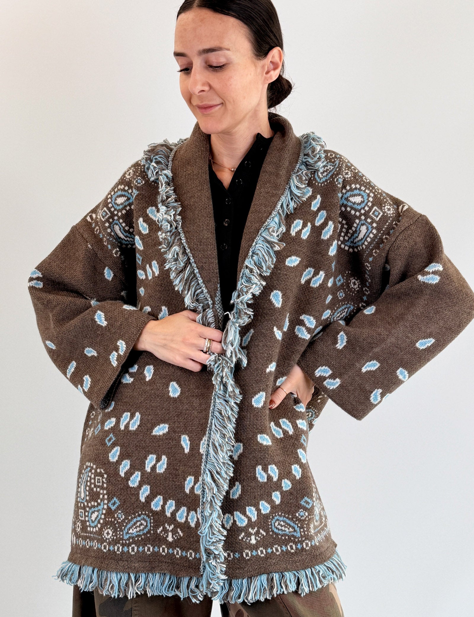 Cardigan bandana con frange